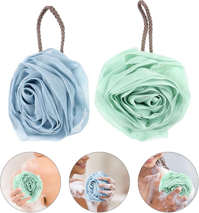 Sky Blue Mint Green Bath Loofah Sponge 2 Pack Exfoliating Body Scrubber For Shower Spa - Image 4